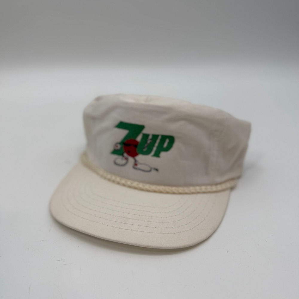 Vintage 7Up Mens OSFA Snapback Hat Cream Fido Dido Cool Spot Rope Cap